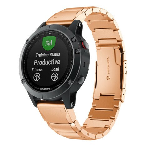 Curea ceas Smartwatch Garmin Fenix 7 / 6 / 5 Plus / 5, 22 mm Otel inoxidabil iUni Rose Gold Link Bra